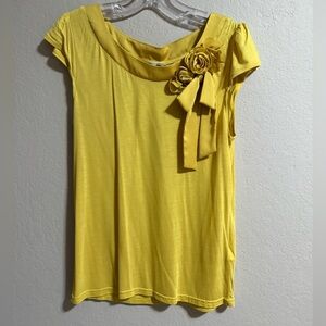H&M Yellow Floral Bow Detail Top Size M Short Sleeve Blouse